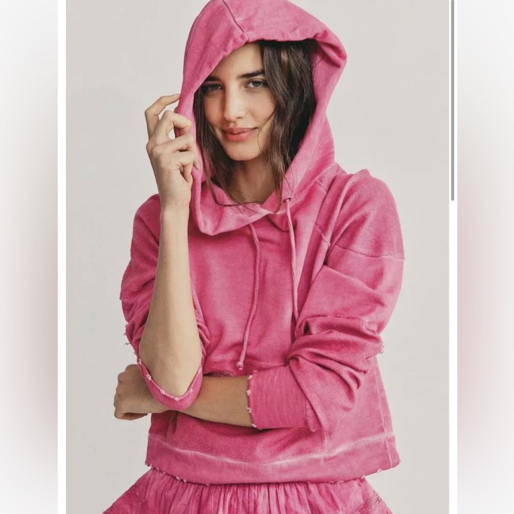 NEW • LoveShackFancy • Women’s Anarosa Cropped Hoodie Small Bordeaux Hand Dye